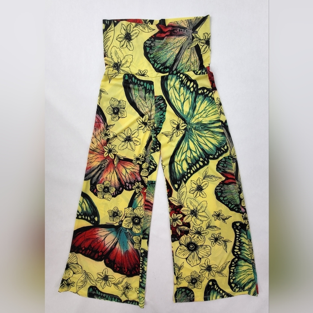 White Mark Yellow Butterfly Print Leggings